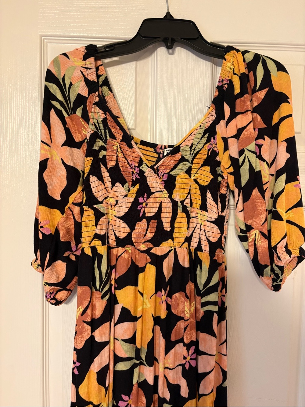 Billabong Wish Me Luck Maxi Dress Floral Boho Long Sleeve V Neck Flowing - Picture 5 of 7